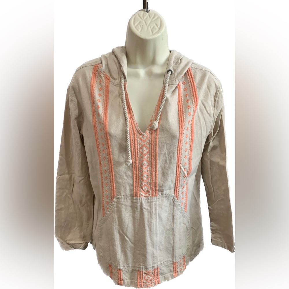 Natural Reflections Hoodie Womens Small Khaki Embroidered Long Sleeve Ladies